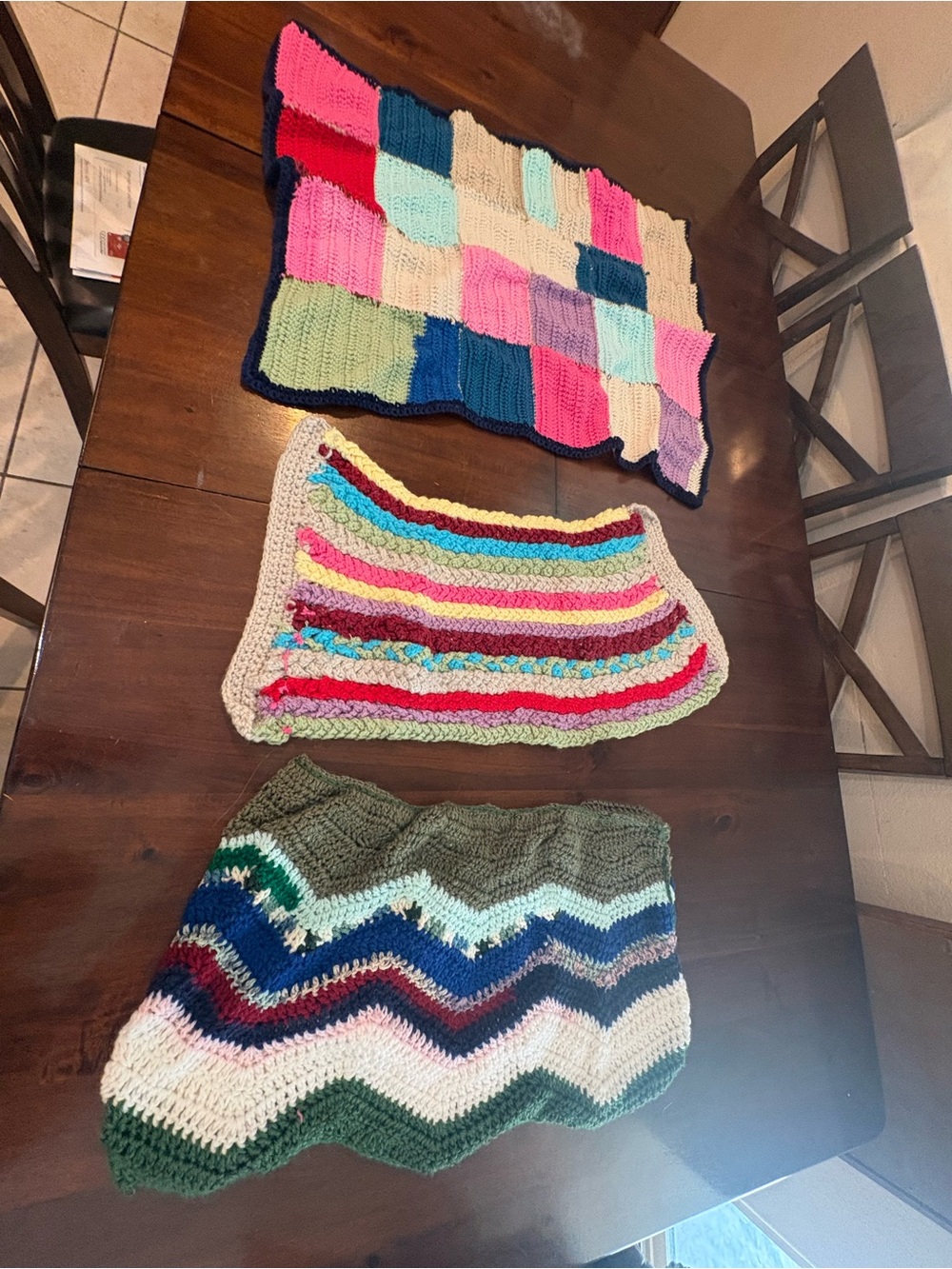 Handmade Chevron Crochet Kids Skirt in Green, Blue & Cream